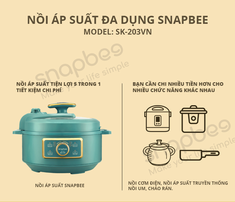 Nồi áp suất SnapBee SK203-VN- nồi áp suất đa dụng SnapBee 13 nồi áp suất snapbee