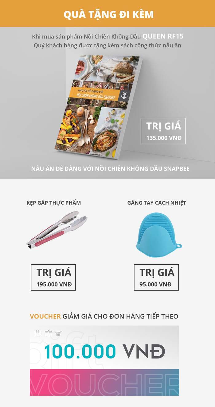 NỒI CHIÊN KHÔNG DẦU SNAPBEE QUEEN RF15 - DUNG TÍCH 15 LÍT - 16 CHỨC NĂNG 25 noi chien khong dau snapbee quen-snapbee