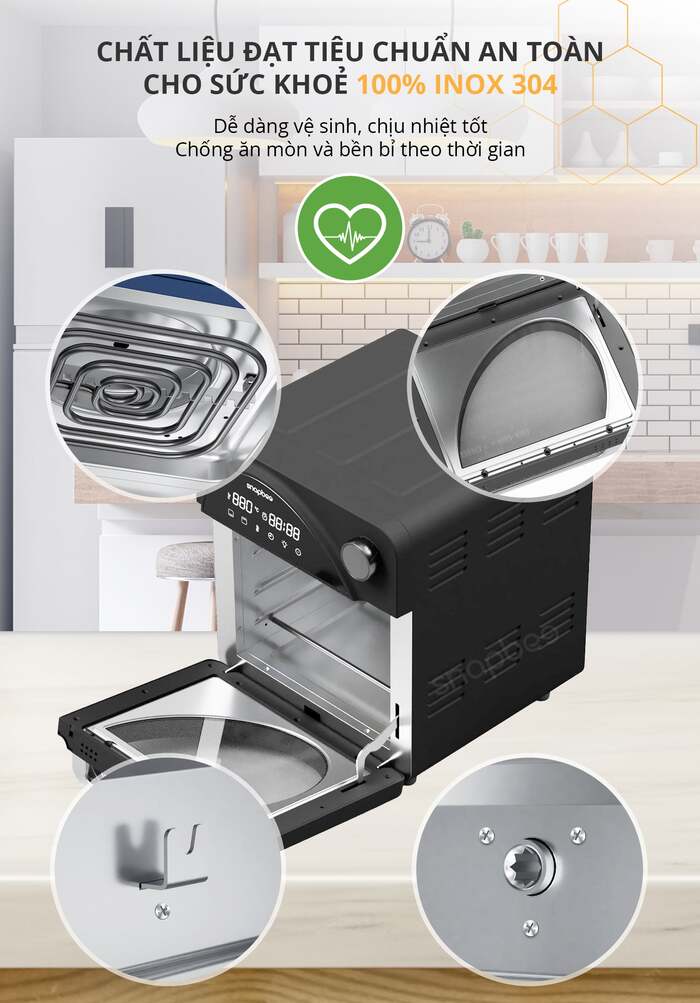 NỒI CHIÊN KHÔNG DẦU SNAPBEE QUEEN RF15 - DUNG TÍCH 15 LÍT - 16 CHỨC NĂNG 16 noi chien snapbee chinh hang-snapbee