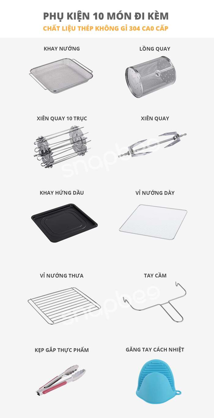 NỒI CHIÊN KHÔNG DẦU SNAPBEE QUEEN RF15 - DUNG TÍCH 15 LÍT - 16 CHỨC NĂNG 24 sanpbee noi chien khong dau 4-snapbee