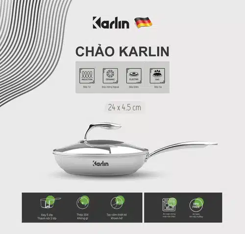 Chảo Karlin Chống Dính Tự Nhiên - Đường Kính 24 cm - Đáy 5 Lớp - Nấu Được Mọi Loại Bếp 6 chảo chống dính karlin