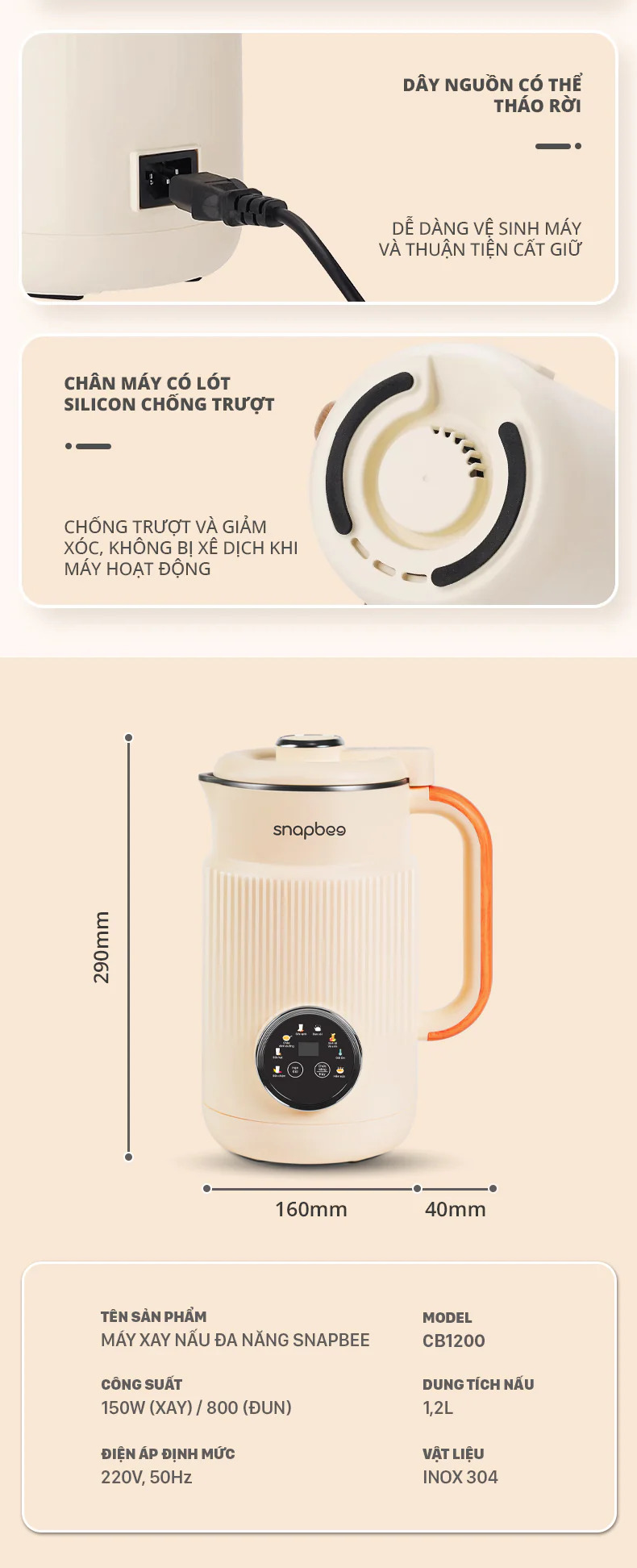 Máy Nấu Sữa Hạt Snapbee CB1200 - Máy Xay Nấu Đa Năng SNAPBEE 16 may nau sua hat snapbee 11-snapbee