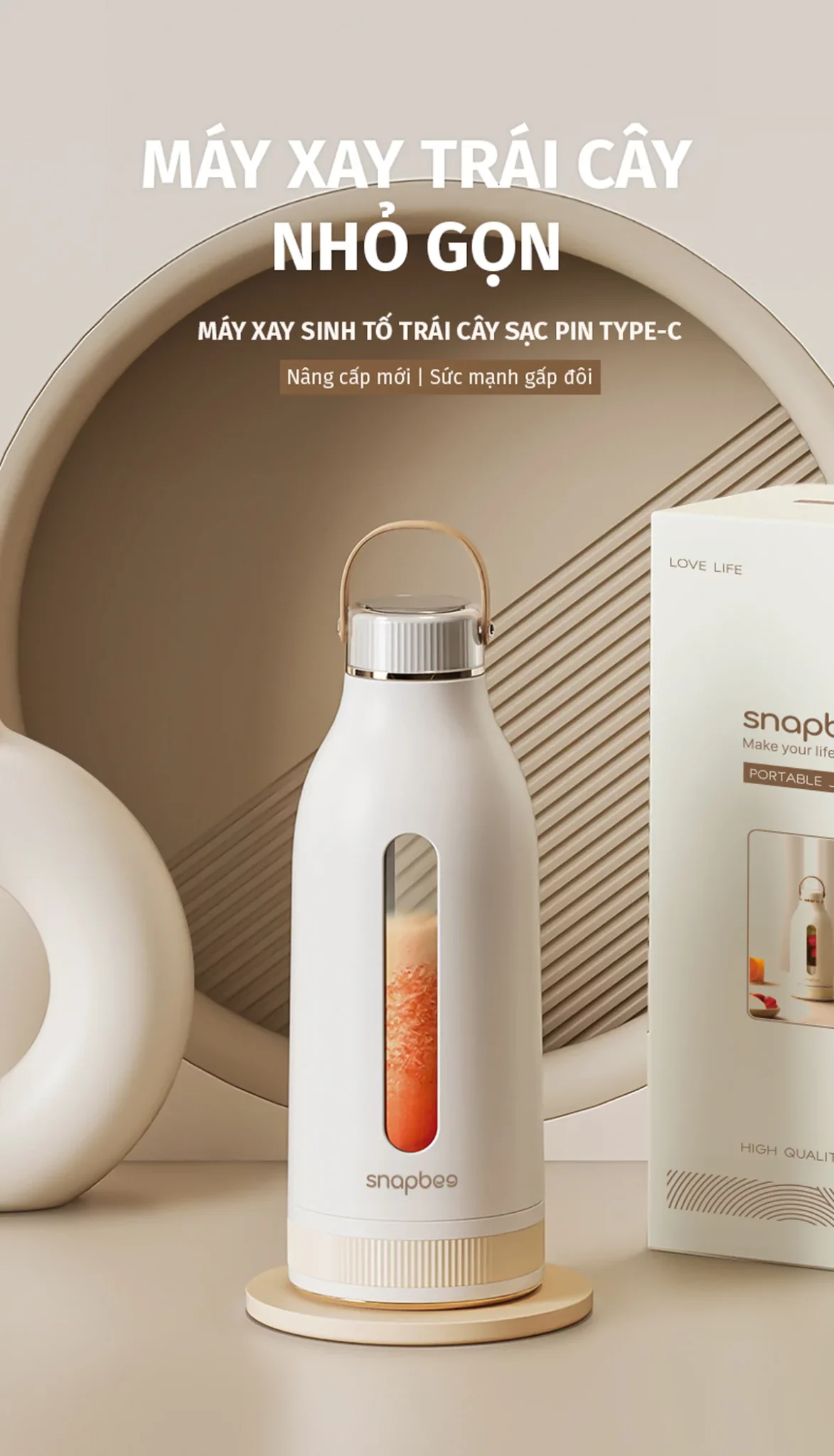 Máy Xay Snapbee PJ400 - Xay Được Đá Viên Nhỏ - Sạc Pin Cổng Type C 1 may xay snapbee0 scaled-snapbee