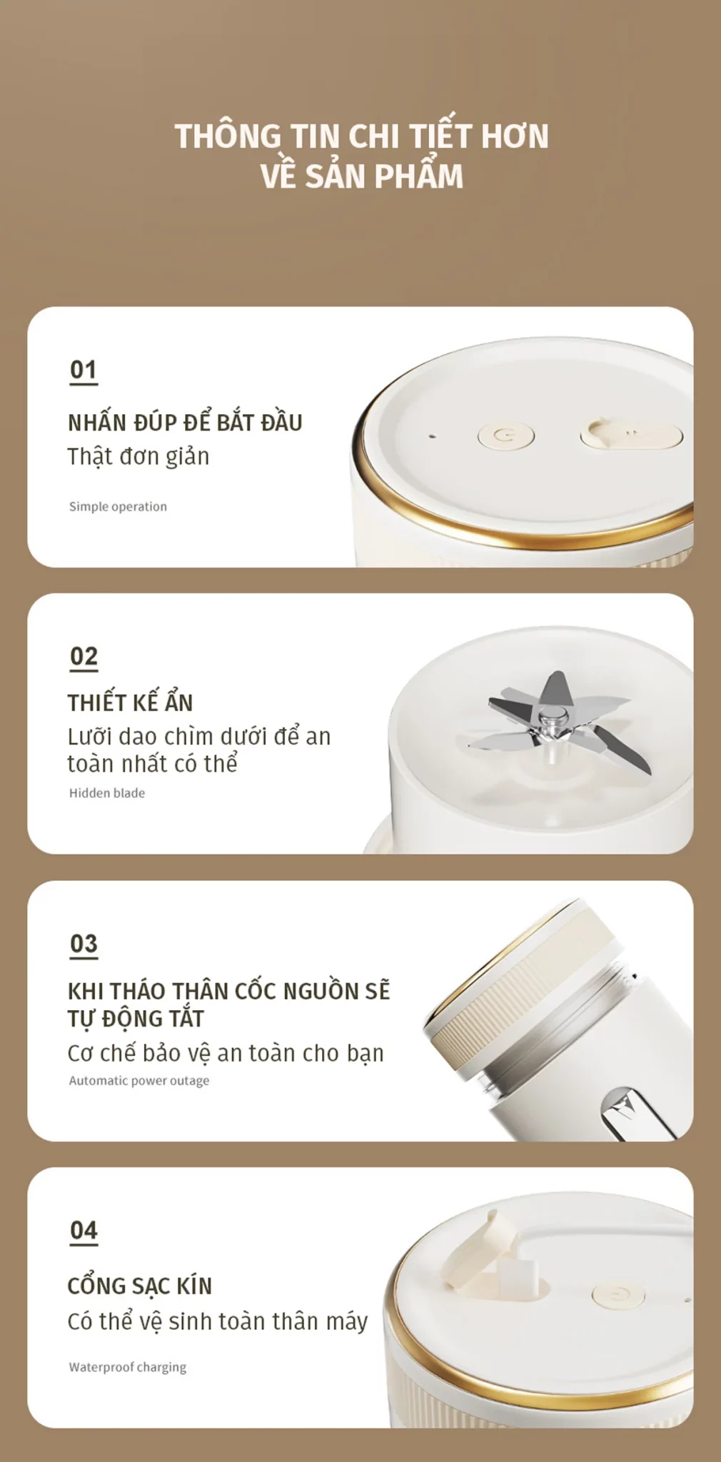 Máy Xay Snapbee PJ400 - Xay Được Đá Viên Nhỏ - Sạc Pin Cổng Type C 2 may xay snapbee12 scaled-snapbee