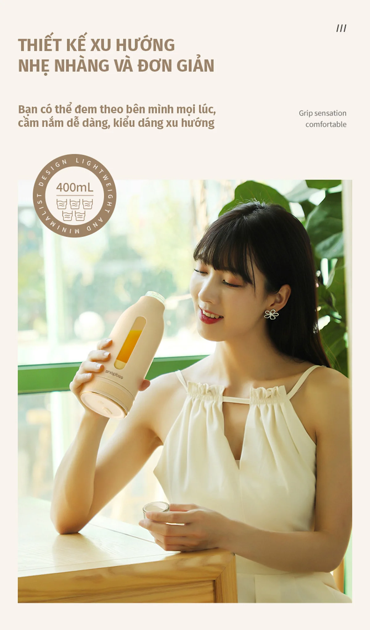 Máy Xay Snapbee PJ400 - Xay Được Đá Viên Nhỏ - Sạc Pin Cổng Type C 4 may xay snapbee5-snapbee